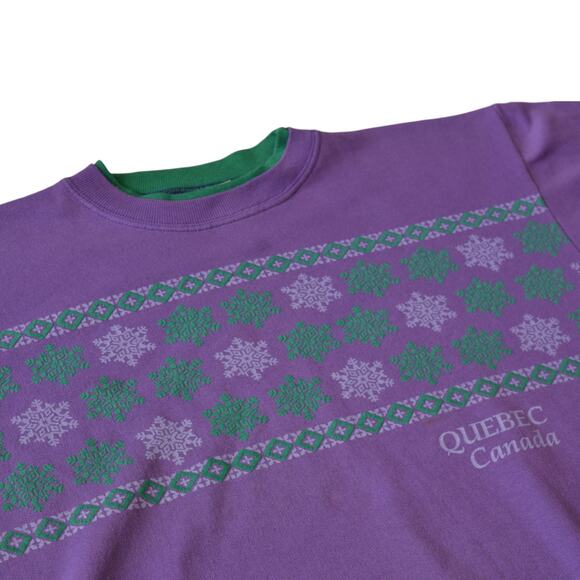 Vintage Quebec Canada Purple Sweatshirt Snowflake Graphic Crewneck Large - Picture 4 of 7